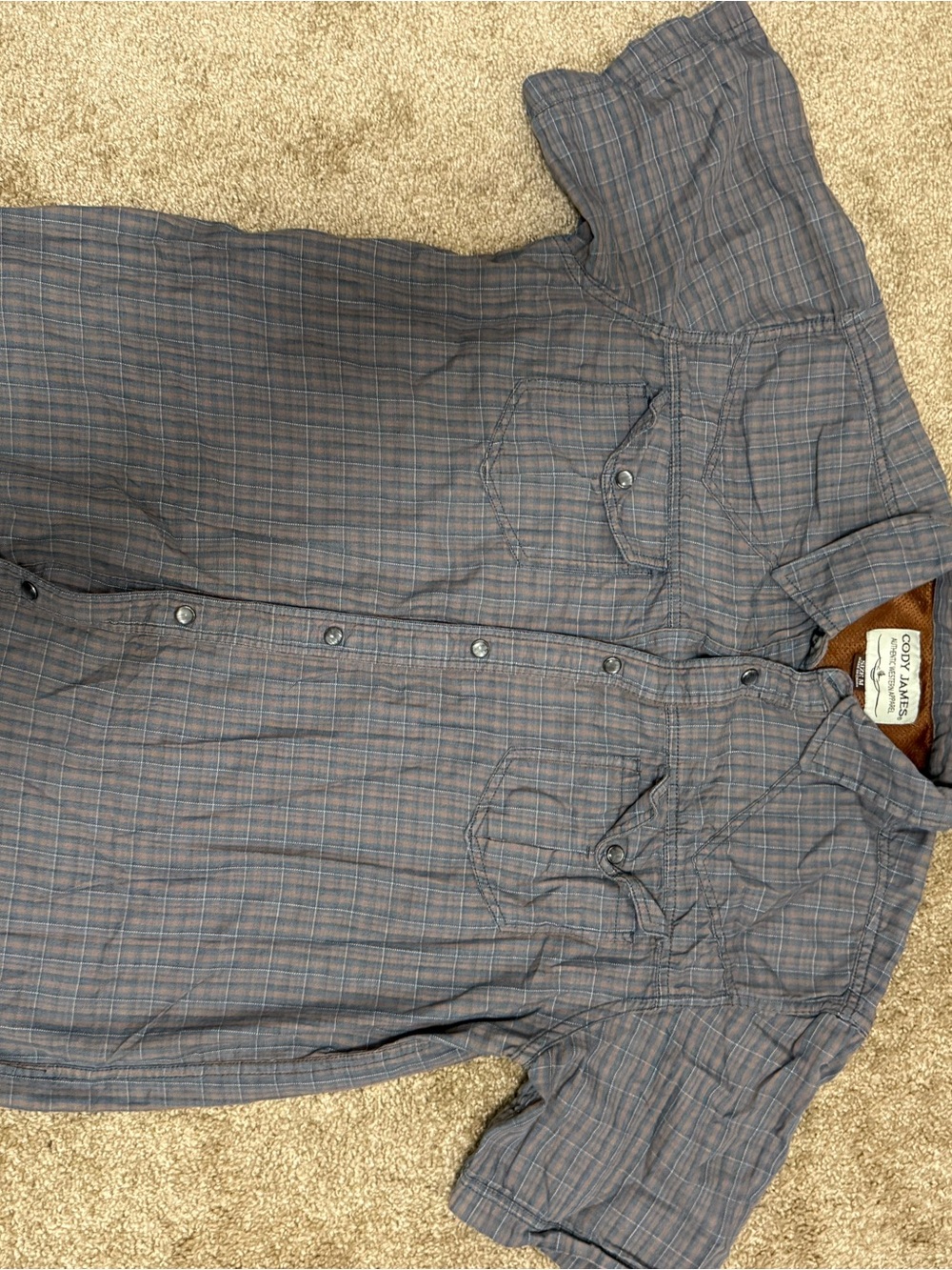 Cody James Men’s Short Sleeve Plaid Button-Up Shirt - Gray and blue. C14